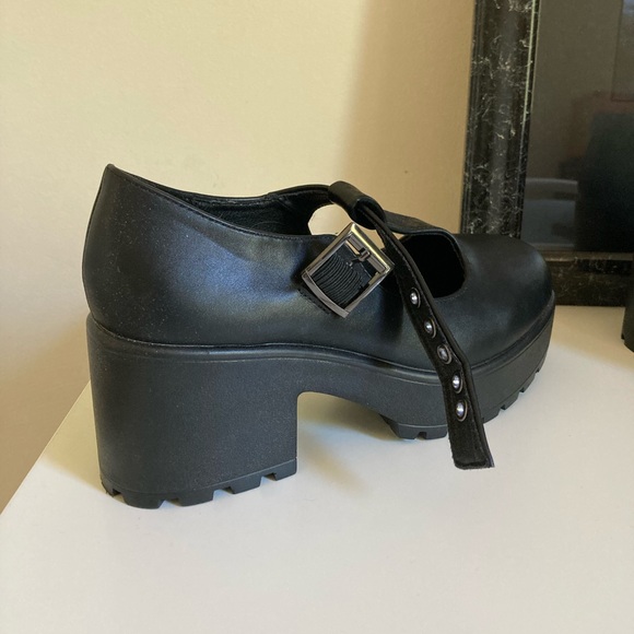 Platform Mary Jane Chunky Heels Black Size 6 - Picture 3 of 4